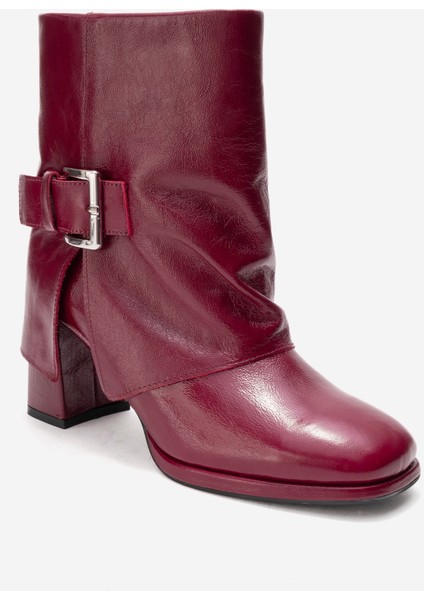 Lore Bordo Kırışık Rugan Hakiki Deri Tokalı Kadın Topuklu Bot modelleri