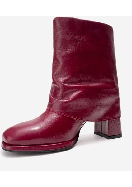 Lore Bordo Kırışık Rugan Hakiki Deri Tokalı Kadın Topuklu Bot fırsatları