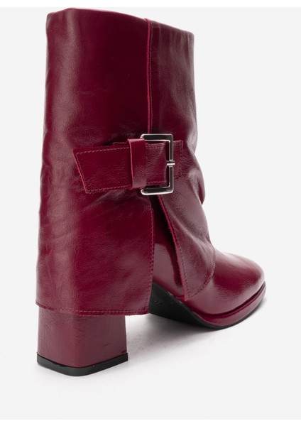 Lore Bordo Kırışık Rugan Hakiki Deri Tokalı Kadın Topuklu Bot indirimleri
