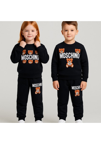 KIz Çocuk %100 Pamuk Kapüşonlu Teddy Ayıcık Baskılı Yüksek Kalite