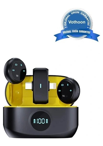 Kablosuz Profesyonel Ikili Yayın Yaka Mikrofonu Şarj Kutu Mıknatıslı Typce Lightning Çıkış Mikrofon