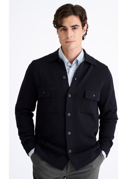 Erkek Lacivert Extrafine Yün Overshirt Triko modelleri