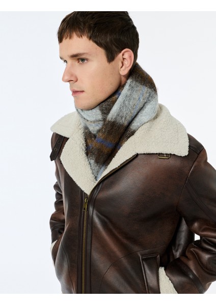 Peluş Yaka Uzun Kollu Cep Detaylı Fermuarlı Kışlık Suni Deri Ceket fiyatları