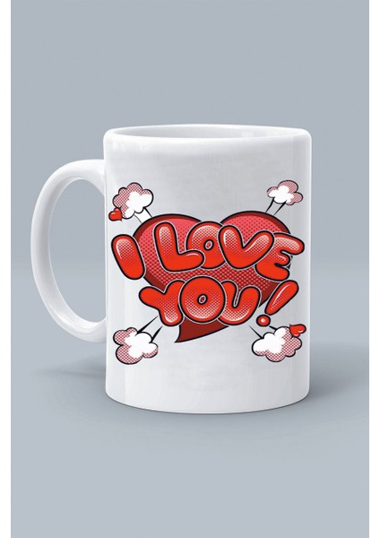 I Love You Sevgililer Günü Tasarım Baskılı Beyaz Klasik Beyaz Kupa Bardak