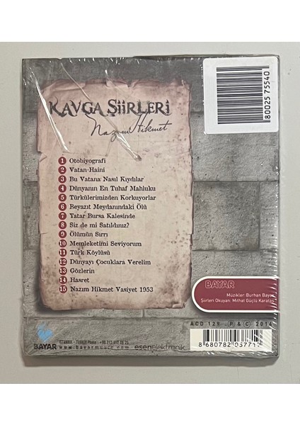 Nazım Hikmet Kavga Şiirleri CD (Jelatinli Sıfır Orijinal Dönem Baskı Cd) fiyatları