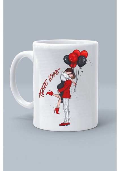 True Love Hug Me Sarıl Bana Sevgililer Günü Tasarım Baskılı Beyaz Kupa Bardak