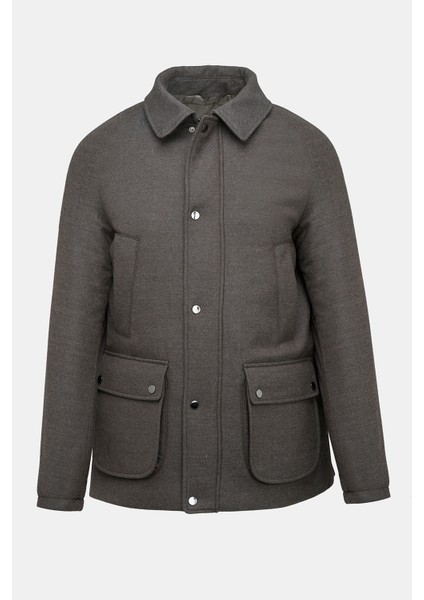 Erkek Kahverengi Yün Kaşmir Karışımlı Mont