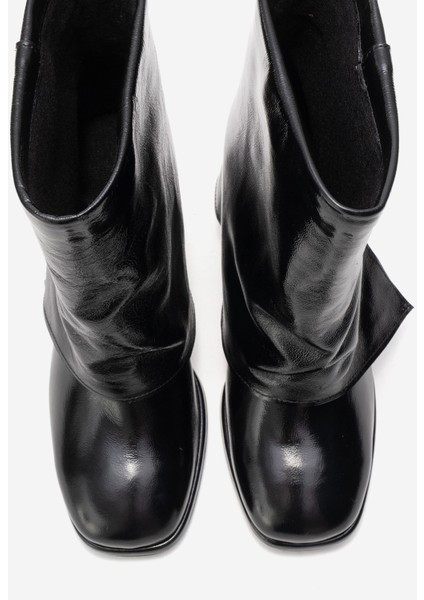 Lore Siyah Kırışık Rugan Hakiki Deri Tokalı Kadın Topuklu Bot fiyatları