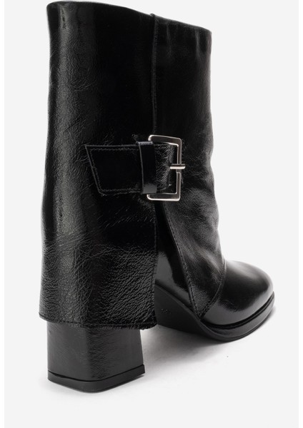 Lore Siyah Kırışık Rugan Hakiki Deri Tokalı Kadın Topuklu Bot indirimleri