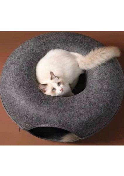 Kedi Yatağı -Donut Kedi Tüneli -Kedi Oyun Alanı- Fermuarlı 2 Parçalı -60*60*28 - Yurtdışından Ithal