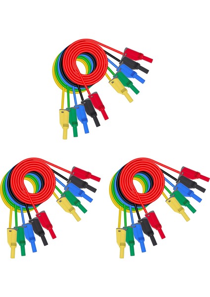 15PCS Muz Fiş Silikon Test Kurşunları 4 mm Tamamen Yalıtılmış Güvenlik Örtüslü Istiflenebilir Muz Tapı Uzantı Kablosu (Yurt Dışından)