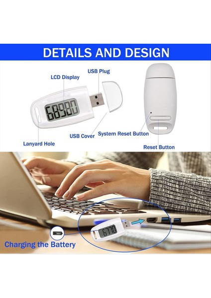 2x Basit Adım Sayacı Şarj Edilebilir Pil Doğru Fitness Izleyicisi Dijital Pedometre Beyaz (Yurt Dışından) fırsatları