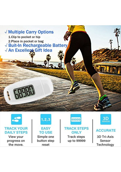 2x Basit Adım Sayacı Şarj Edilebilir Pil Doğru Fitness Izleyicisi Dijital Pedometre Beyaz (Yurt Dışından) indirimleri
