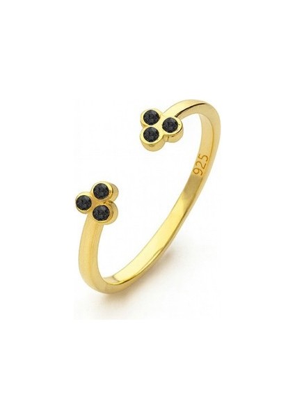 925 Ayar Tri Shine Üç Siyah Taşlı Açık Tasarım Yüzük