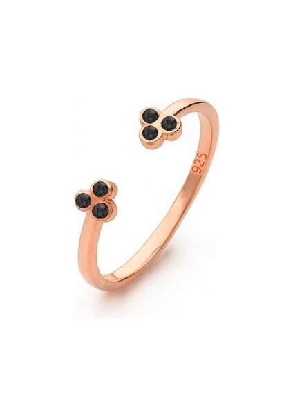 925 Ayar Tri Shine Üç Siyah Taşlı Açık Tasarım Yüzük modelleri