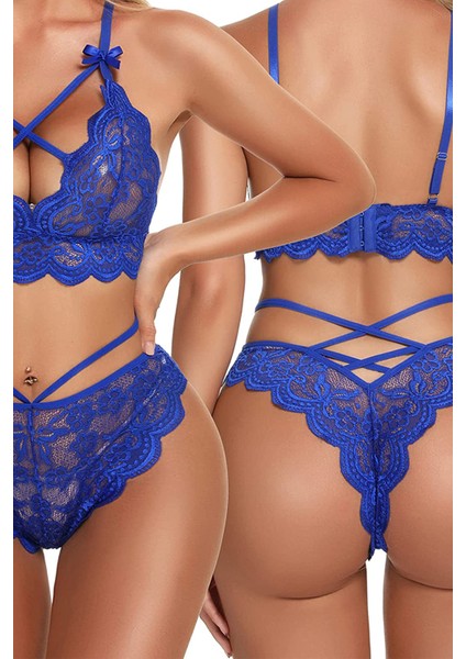 Mavi Çapraz Ip Detaylı Şık Sütyen Külot Takım indirimleri