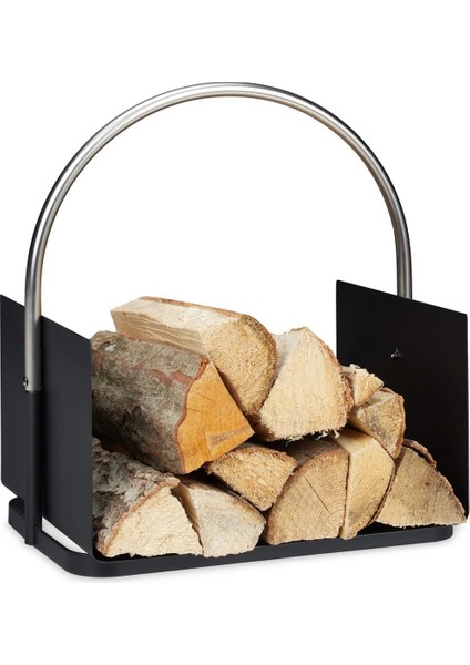 Gümüş Premium Metal Saplı Metal Odunluk Standı-Firewood Rack Basket