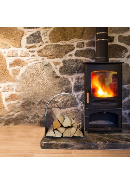 Gümüş Premium Metal Saplı Metal Odunluk Standı-Firewood Rack Basket