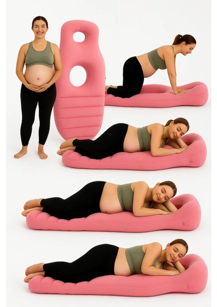 Şişme Hamile Yatağı Elektrikli Şişirme Pompası Hediyeli Pembe