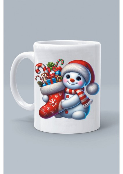 Kardan Adam Noel Yeni Yıl Yılbaşı Tasarım Baskılı Beyaz Klasik Kupa Bardak