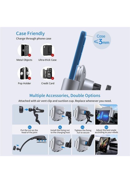 Katlanır Telefon Araba Montaj Kablosuz Şarj Çift Kablosuz Şarj Hızlı Şarj Ayarlanabilir Boyutta Araba Aksesuarları (Yurt Dışından)