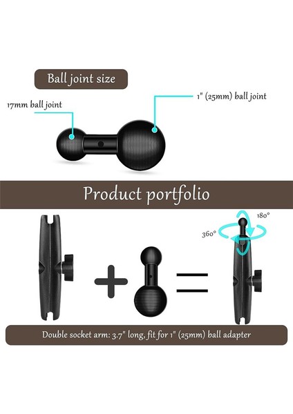 25MM/1 Inç Ila 17 Mm&#39 Lik Kamlı Kodaklar B Boyutlu Çift Soket Kolu 17MM Döner Top Montaj Deseni Gps Montajı (Yurt Dışından) fiyatları