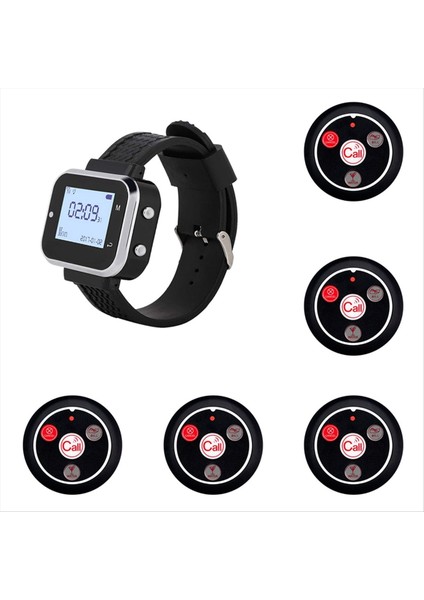 5 Çağrı Düğmesi 1 Bilek Çağrı Çekme Restoran Kablosuz Çağrı Sistemi Verici Pafing Cafe Garson Servisi Buzzer B (Yurt Dışından)