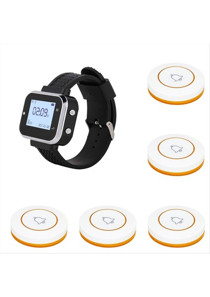 Kablosuz Çağrı Sistemi 5 Tablo Çağrı Düğmesi Vericileri 1 Izle Çağrı Restoran Garson Servisi Bell Buzzer B (Yurt Dışından)