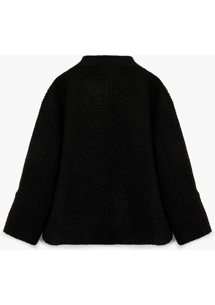 Uzun Kollu Kruvaze Yaka Düğmeli Cepli Buklet Kaban fiyatları