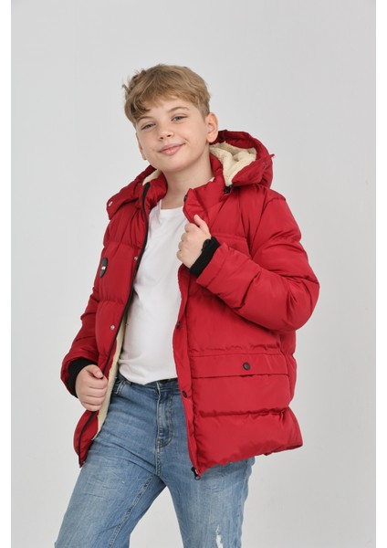 Erkek Çocuk Kışlık Yoğun Elyaf Dolum Iç Kısmı Polar Astarlı Kapüşonlu Erkek Mont Kaban fiyatları