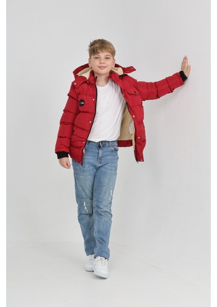 Erkek Çocuk Kışlık Yoğun Elyaf Dolum Iç Kısmı Polar Astarlı Kapüşonlu Erkek Mont Kaban indirimleri