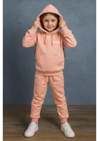 Unisex Kız/Erkek Çocuk Pamuk Kapüşonlu White Fox Baskılı Yüksek K