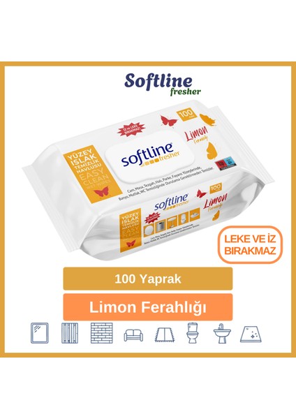 Softline Easy Clean Limonlu Islak Mendil Yüzey Temizlik Havlusu & Mendili 100 Yaprak