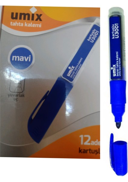 Kartuşlu Beyaz Tahta Kalemi U3001 - Mavi 12LI Kutu