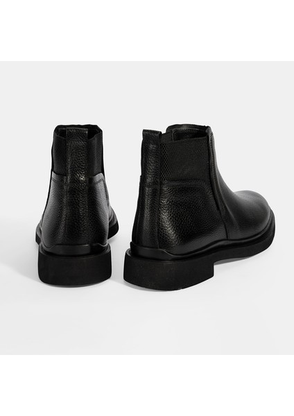 Erkek Siyah Lastik Detaylı Deri Bot