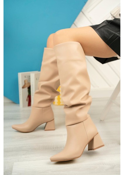 ZRİN-2002 Premium Nut Körüklü Sivri Burun Kalın Topuklu Çizme