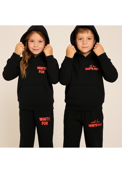 Unisex Kız/Erkek Çocuk Pamuk Kapüşonlu White Fox Baskılı Yüksek K