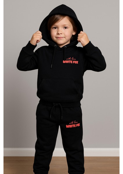 Unisex Kız/Erkek Çocuk Pamuk Kapüşonlu White Fox Baskılı Yüksek K modelleri