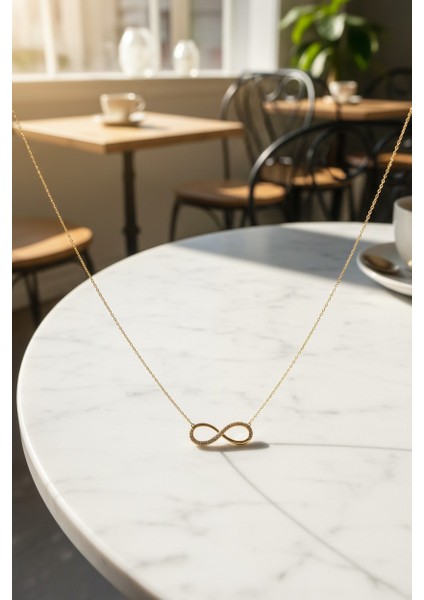 Sonsuzluk Figürlü Şık Zirkon Taşlı 14 Ayar Altın Kolye fiyatları