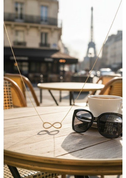 Sonsuzluk Figürlü Şık Zirkon Taşlı 14 Ayar Altın Kolye modelleri