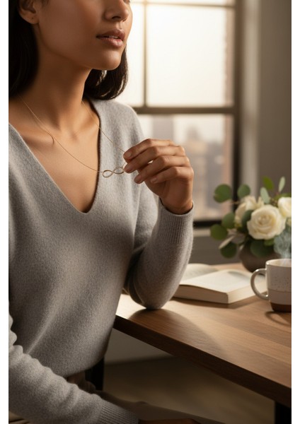 Sonsuzluk Figürlü Şık Zirkon Taşlı 14 Ayar Altın Kolye indirimleri