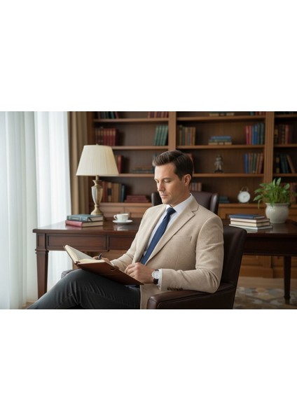 Erkek Bej Slim Fit Blazer Ceket – Çizgili Dokulu Kumaş – Çift Düğmeli indirimleri