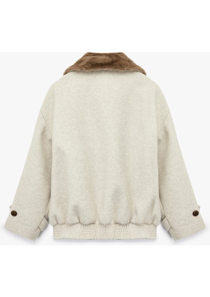 Suni Kürk Yaka Kısa Kaban Düğmel Cepli Uzun Kollu fiyatları