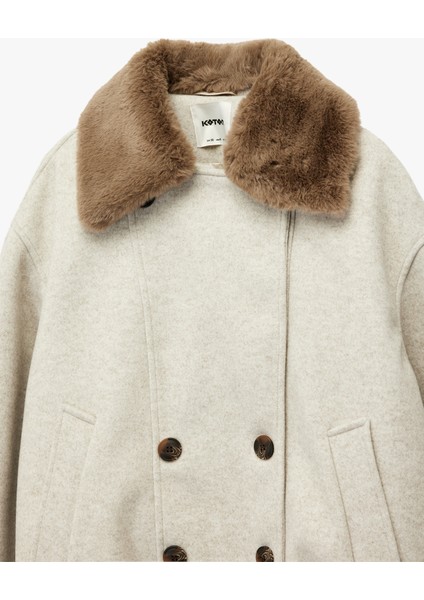 Suni Kürk Yaka Kısa Kaban Düğmel Cepli Uzun Kollu modelleri