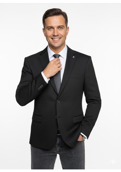 Erkek Bej Slim Fit Blazer Ceket – Çizgili Dokulu Kumaş – Çift Düğmeli fırsatları