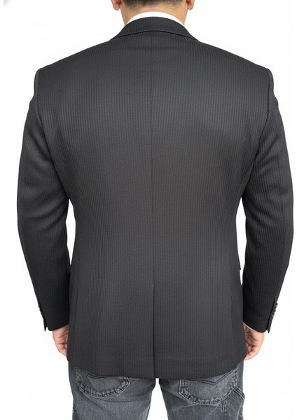 Erkek Bej Slim Fit Blazer Ceket – Çizgili Dokulu Kumaş – Çift Düğmeli indirimleri
