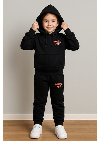 Unisex Kız/Erkek Çocuk Pamuk Kapüşonlu White Fox Baskılı Yüksek K