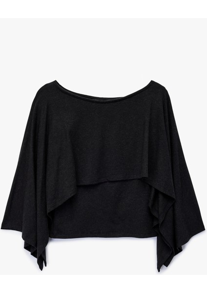 Yuvarlak Yaka Yarasa Kollu Panço Kazak