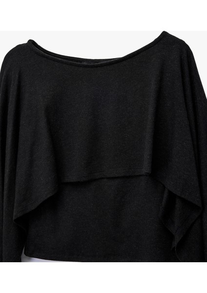 Yuvarlak Yaka Yarasa Kollu Panço Kazak modelleri