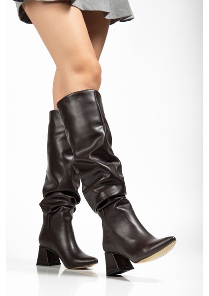 ZRİN-2002 Premium Kahve Körüklü Sivri Burun Kalın Topuklu Çizme fiyatları